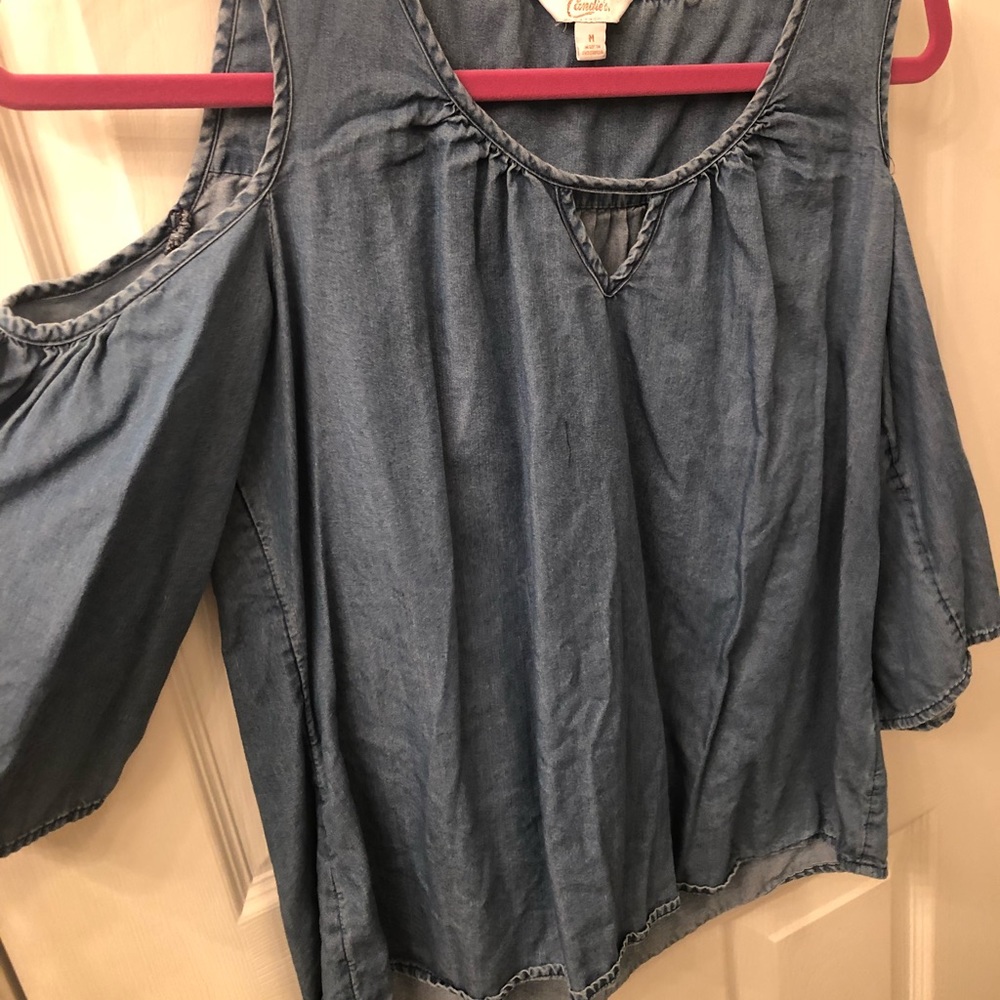 Candies’ Cold shoulder denim top